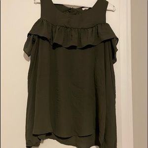 Ruffle open shoulder long sleeve blouse